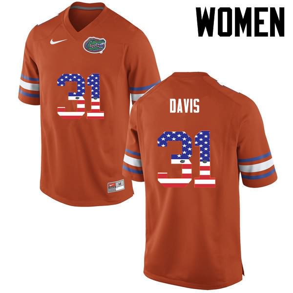 Women's NCAA Florida Gators Shawn Davis #31 Stitched Authentic USA Flag Fashion Nike Orange College Football Jersey HCE5665WH